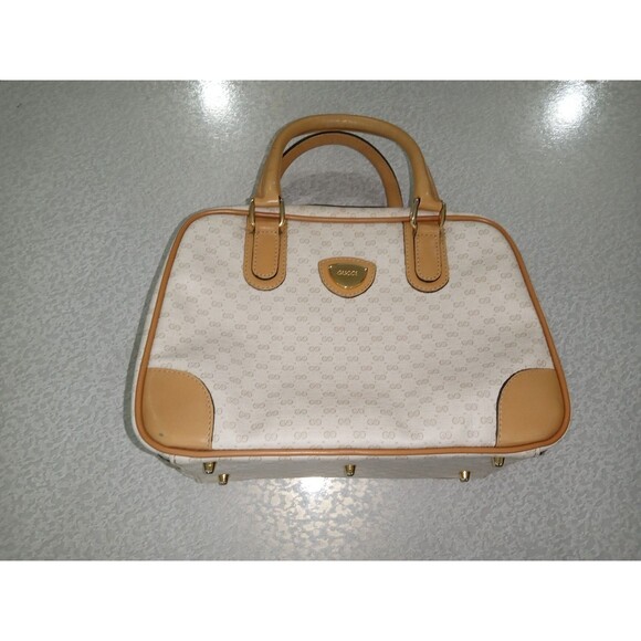 Vintage Authentic Gucci Ivory/White Micro GG Boston Bag - Picture 1 of 16